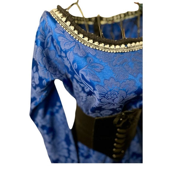 💙 Vtg Blue Brocade Victorian Maxi Gown Gown | S - Picture 6 of 11